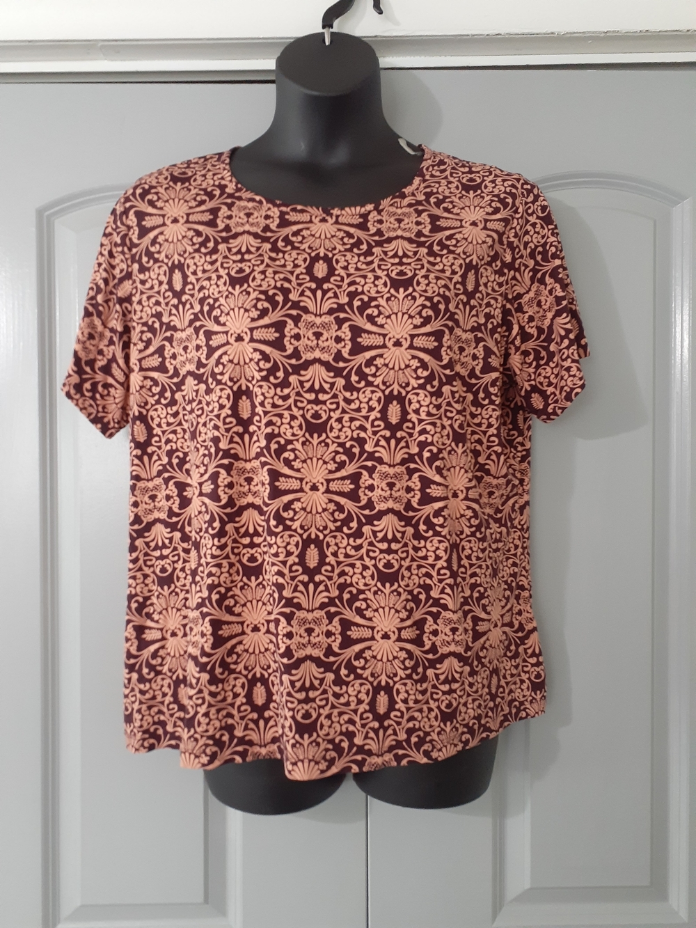 Apostrophe Peach And Brown Floral Motif Short Sleeve Tee